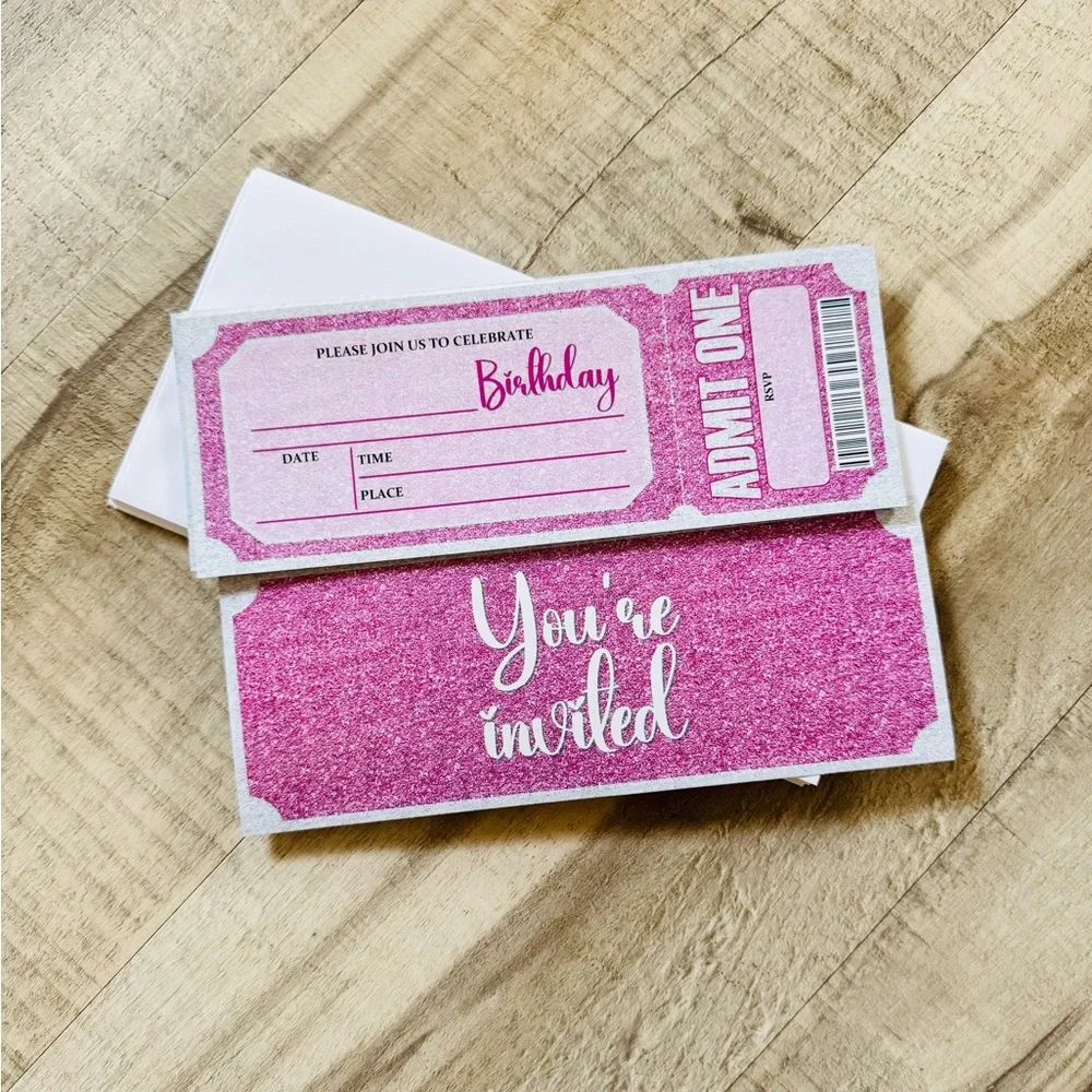 Pink Birthday Party Ticket Invitations